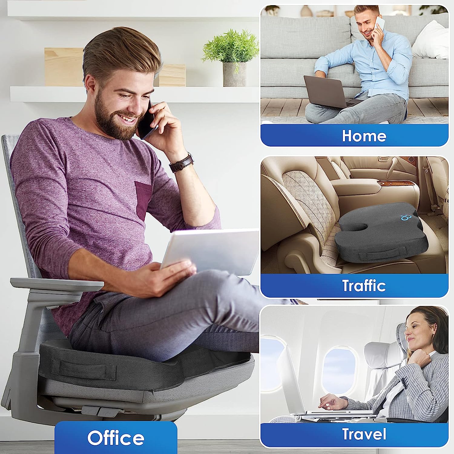 TushGuard Seat Cushion for Office Chair Memory Foam Non-Slip Desk Chair Cushion Back, Coccyx, Sciatica, Tailbone Pain Relief Butt Pillow for Office Chair, Car, Wheelchair, Black - Image 6
